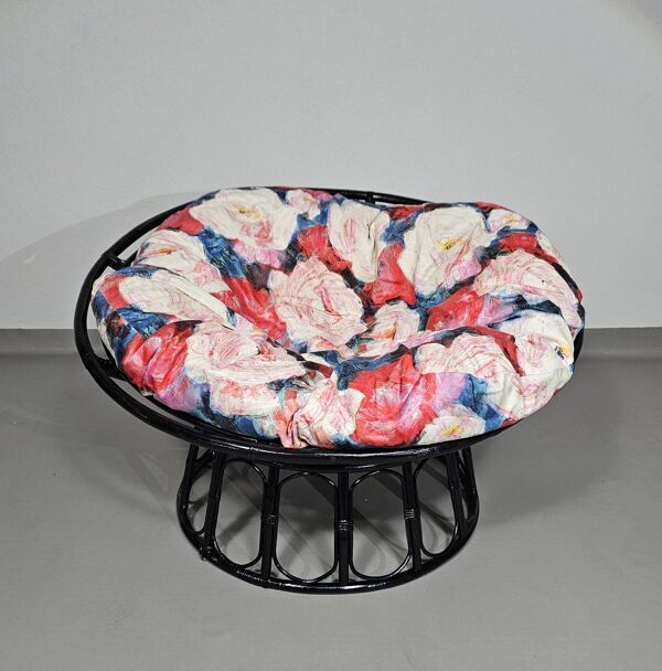 Chaise longue en rotin Papasan des années 1970