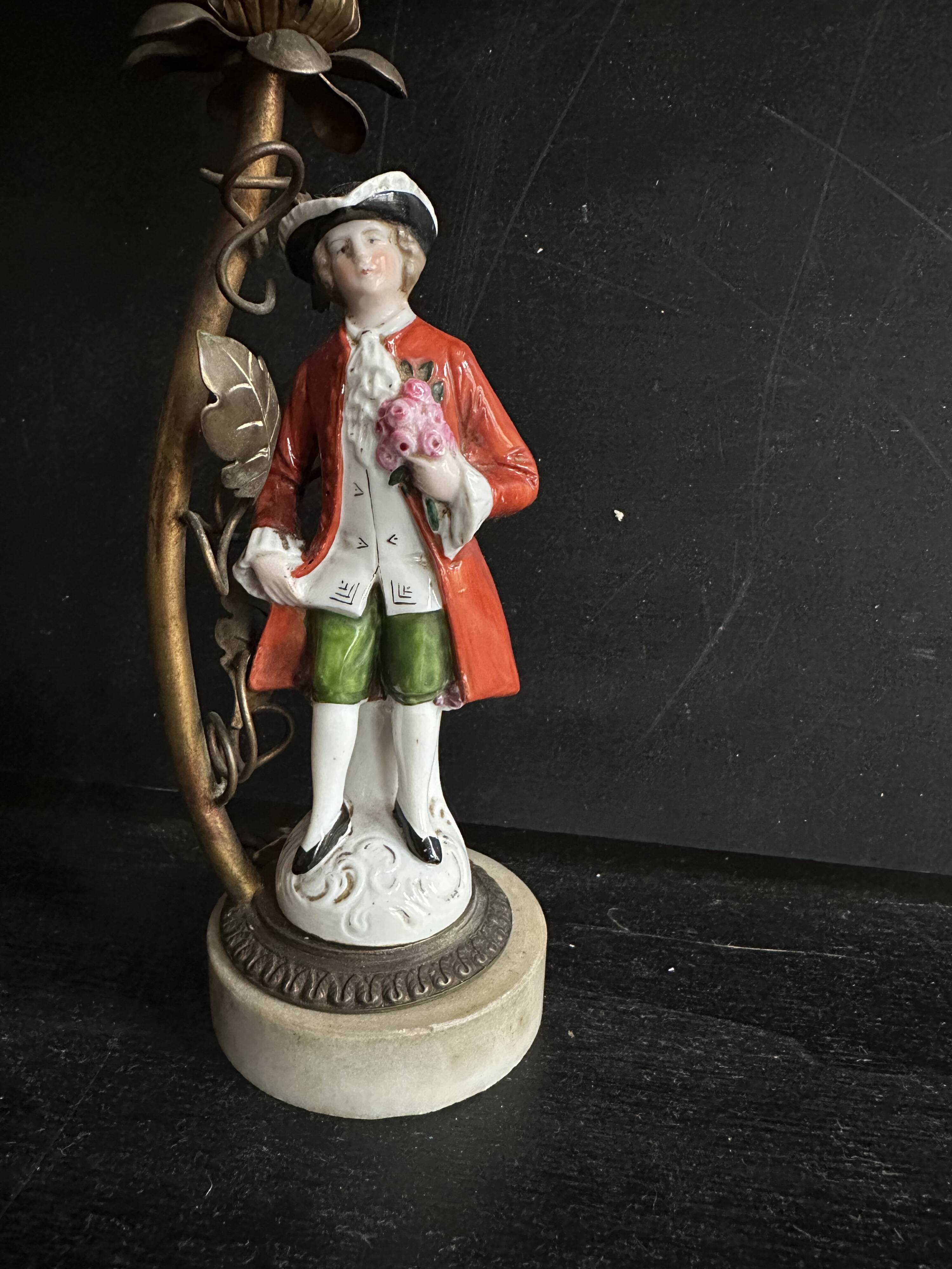 Antique porcelain marquis figurine lamp, 1940