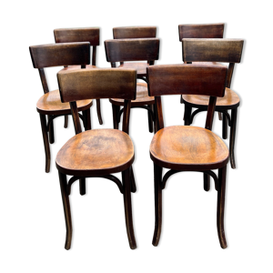 lot de 8 chaises bistrot Baumann classique années 50 assise miel