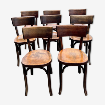 Set of 8 chairs bistro Baumann classic 50s seat honey