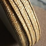 Round wicker basket with lid, vintage soft weaving.