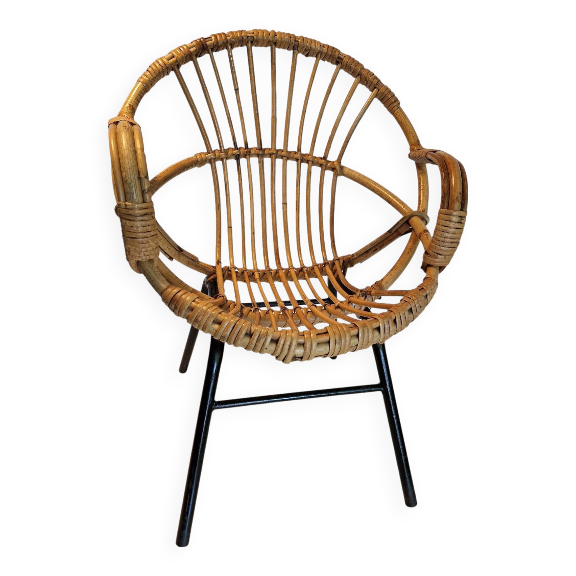 Old Children's Rattan Basket Armchair from the 60s