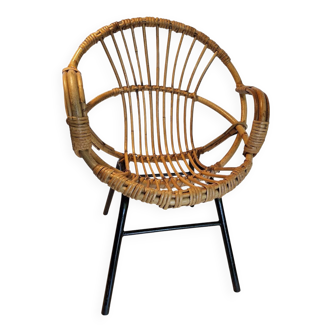 Old Children's Rattan Basket Armchair from the 60s