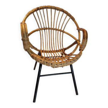 Old Children's Rattan Basket Armchair from the 60s