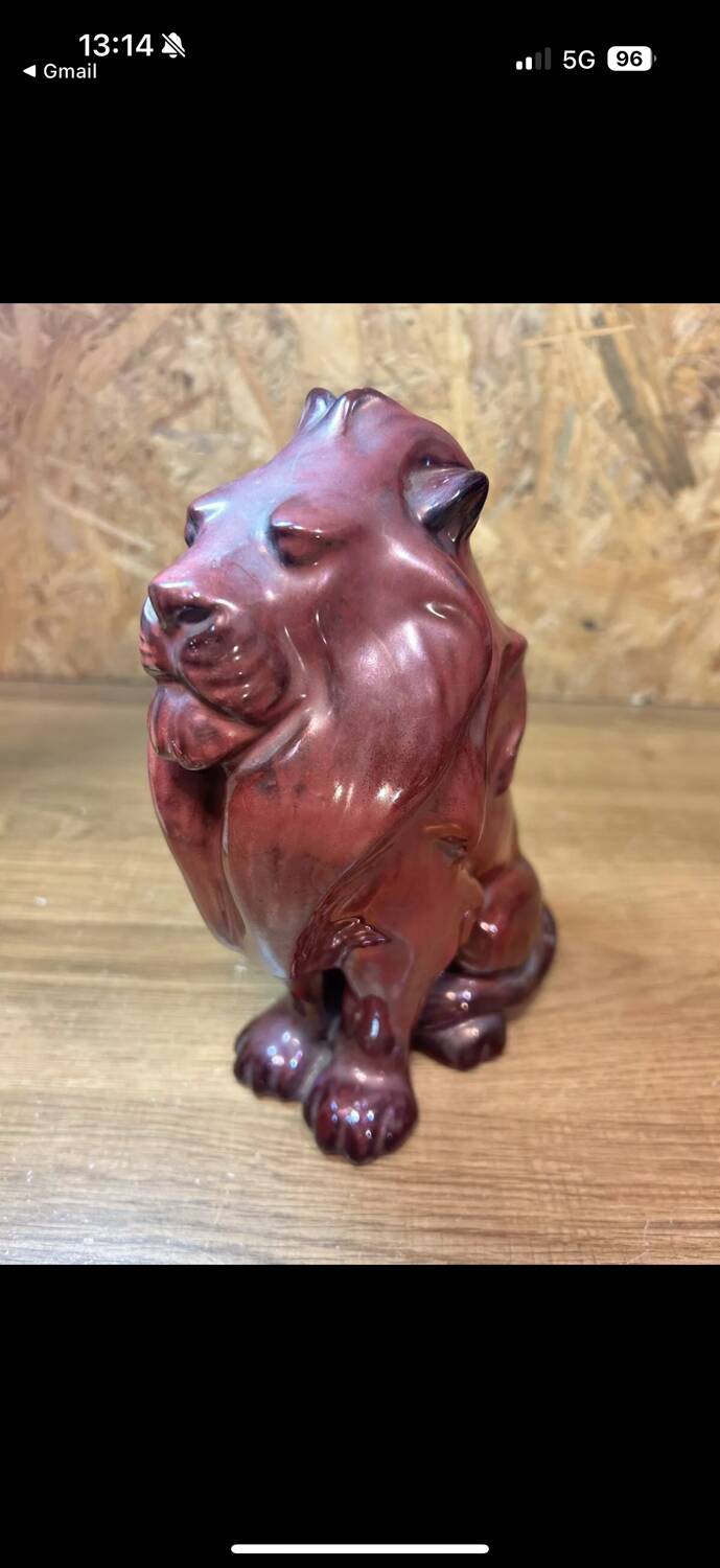 Lion en céramique vernissée, Karl Hansen Reistrup pour Kähler, Danemark fin XIXème