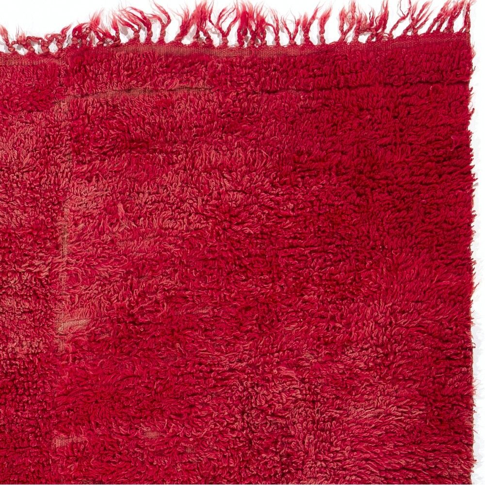 Solid Red Vintage Hand-Knotted Turkish Tulu Rug, 100% Wool