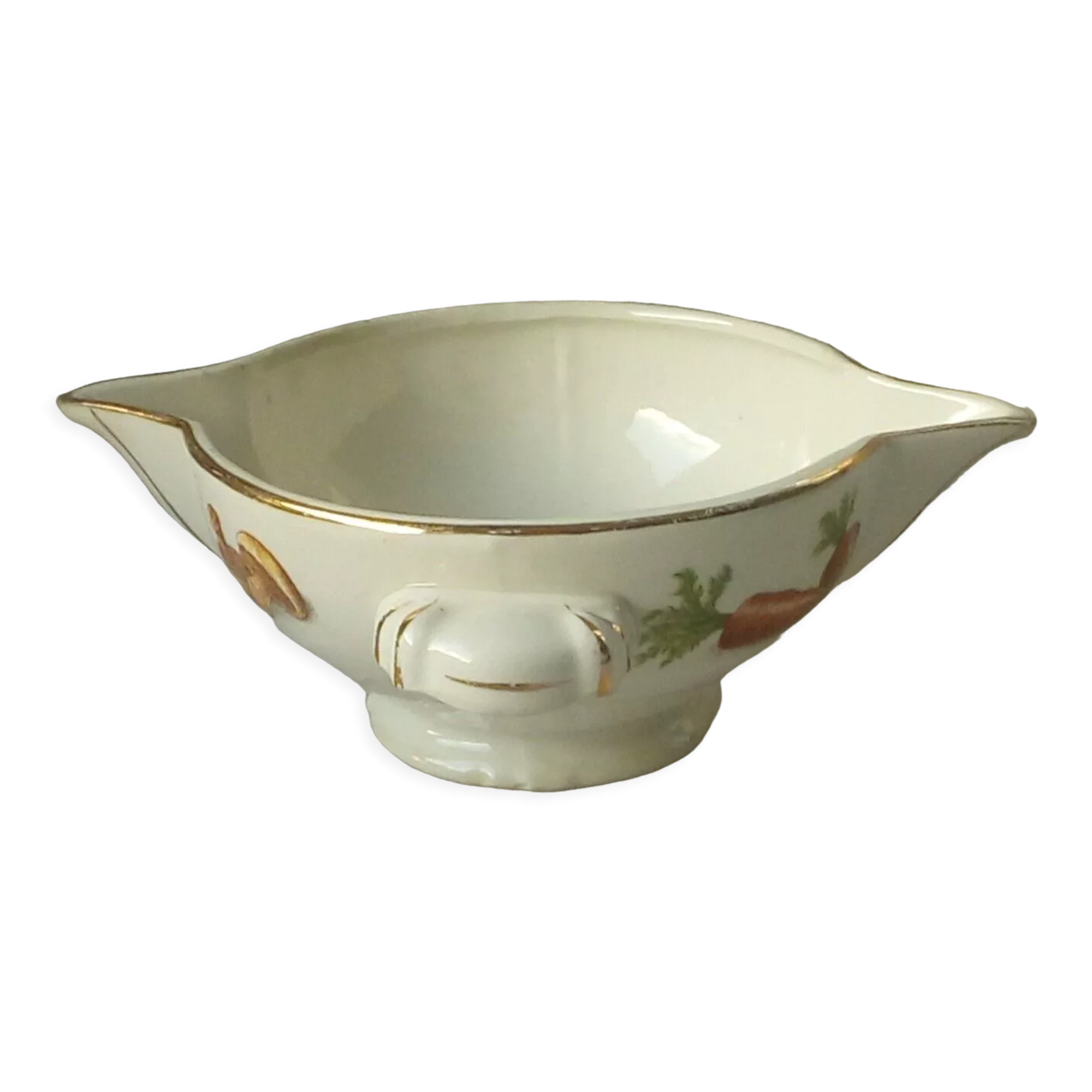 Sauceboat in earthenware decorated with four seasons vegetables.