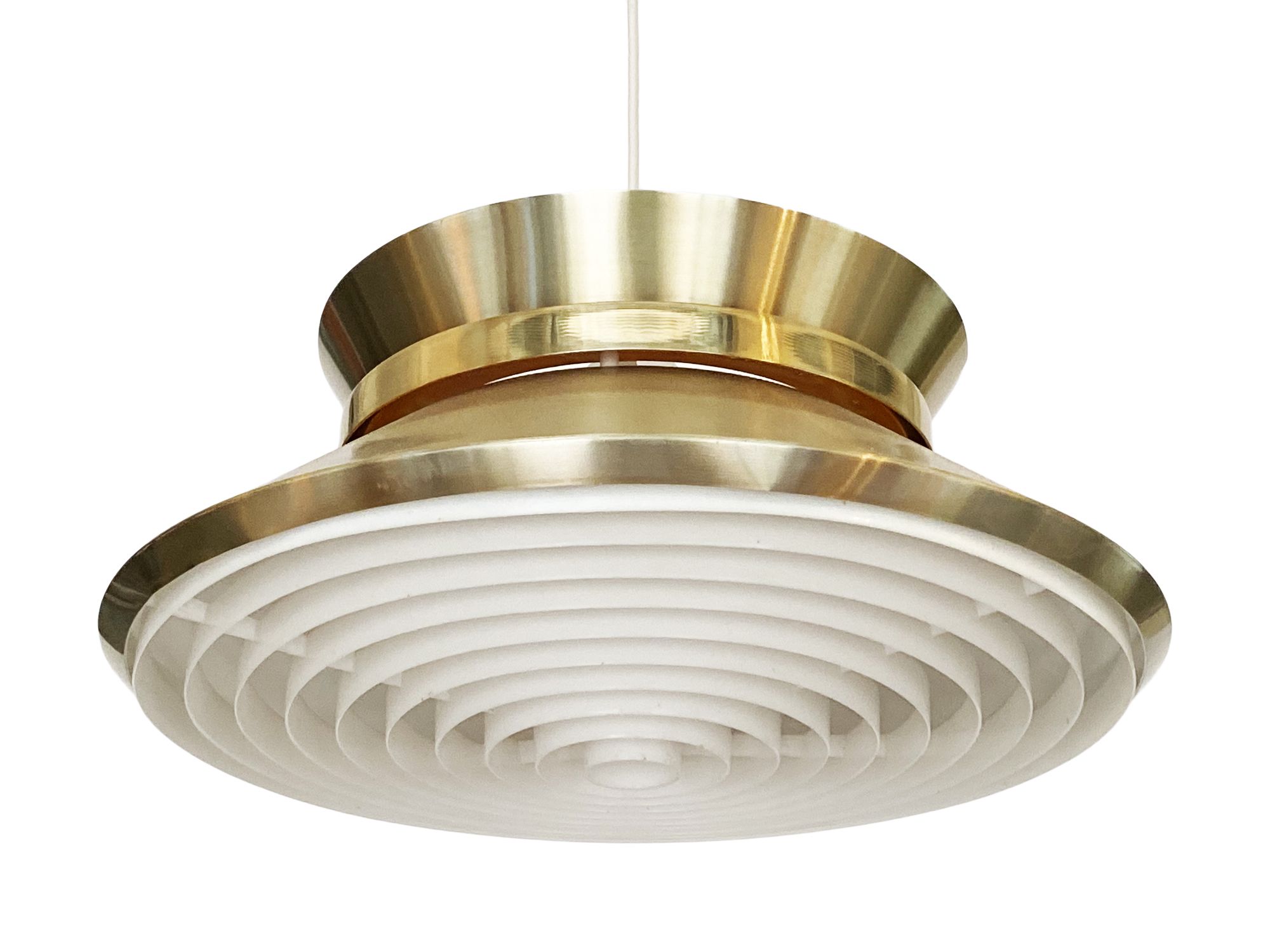 Brass colored aluminium pendant light by Carl Thore for Granhaga Metall. Sweden 1970s