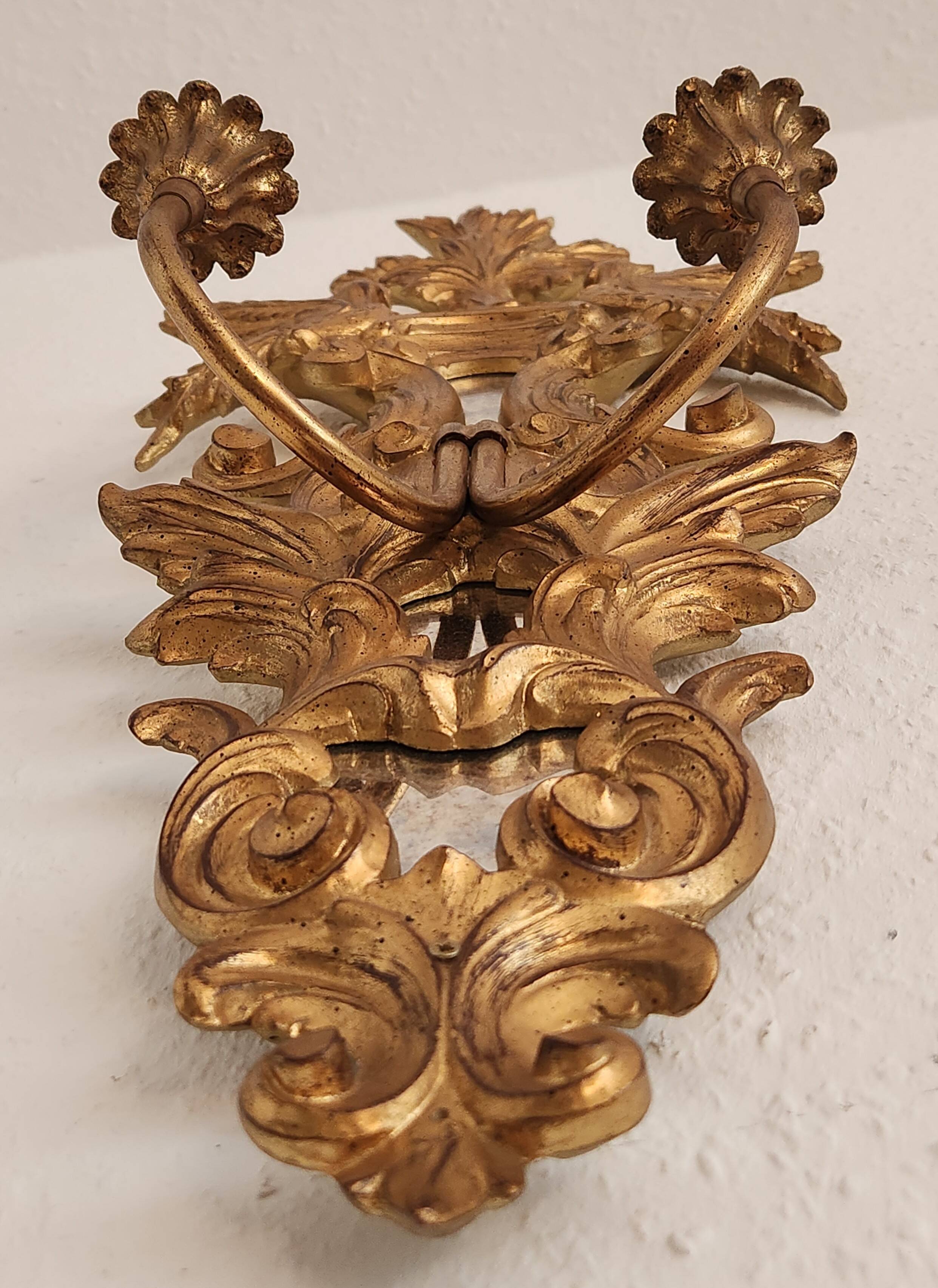 Louis XVI wall lamps Rocaille gilded carved wood antique mirror glass