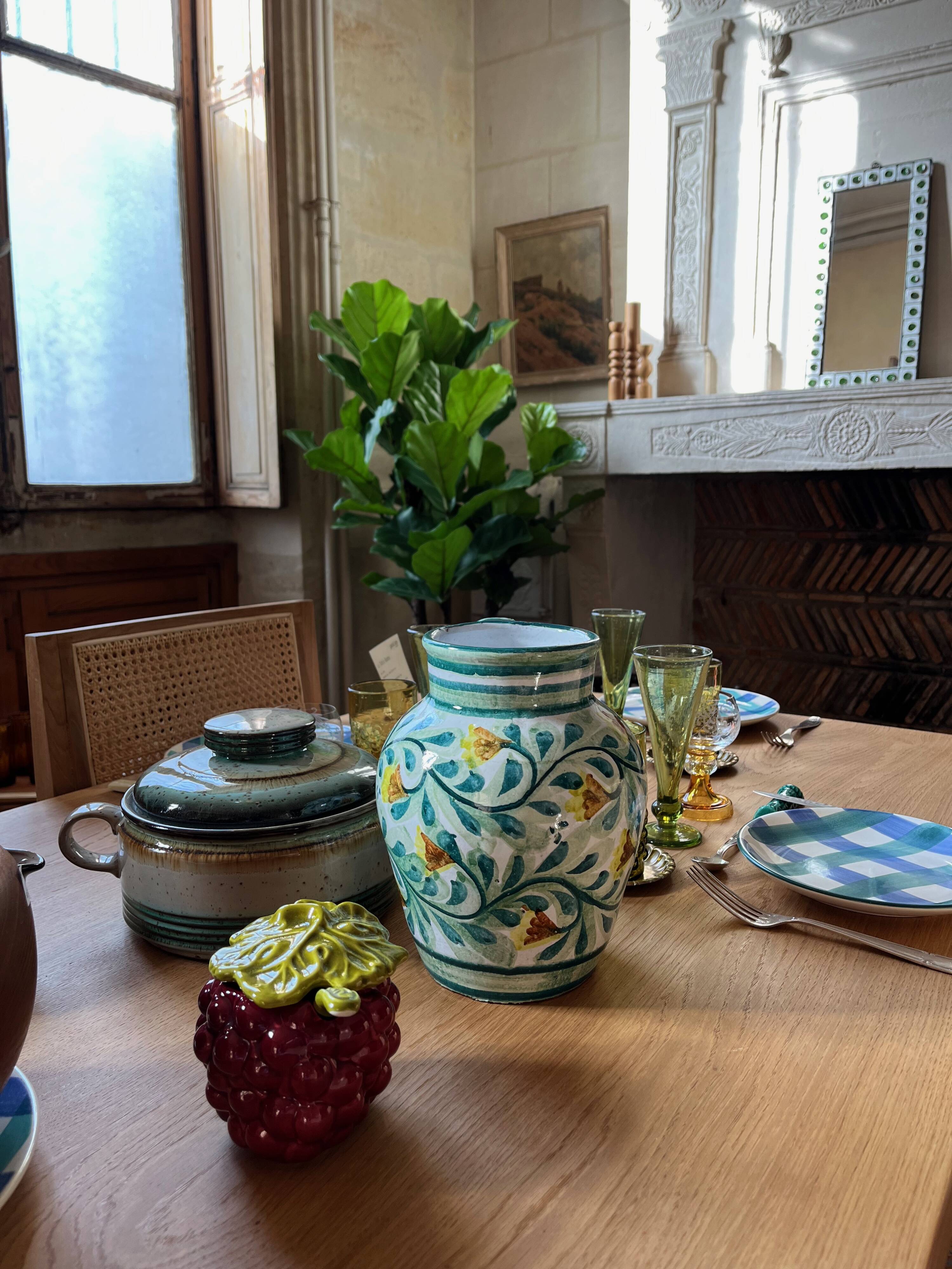 Enameled terracotta flower pitcher