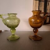Deux bougeoirs en verre souffle biot