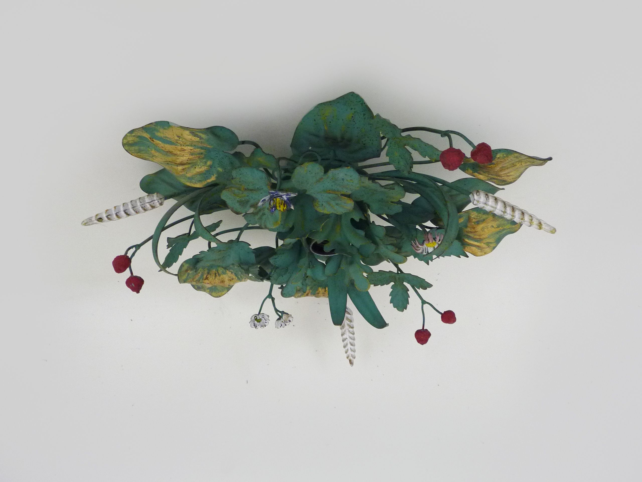 Ceiling lamp or wall lamp with painted metal foliage, ear of wheat. Year 70 80