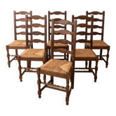 Lot de 6 chaises rustiques en bois et paille tressée