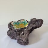 Enamelled lava stone ashtray