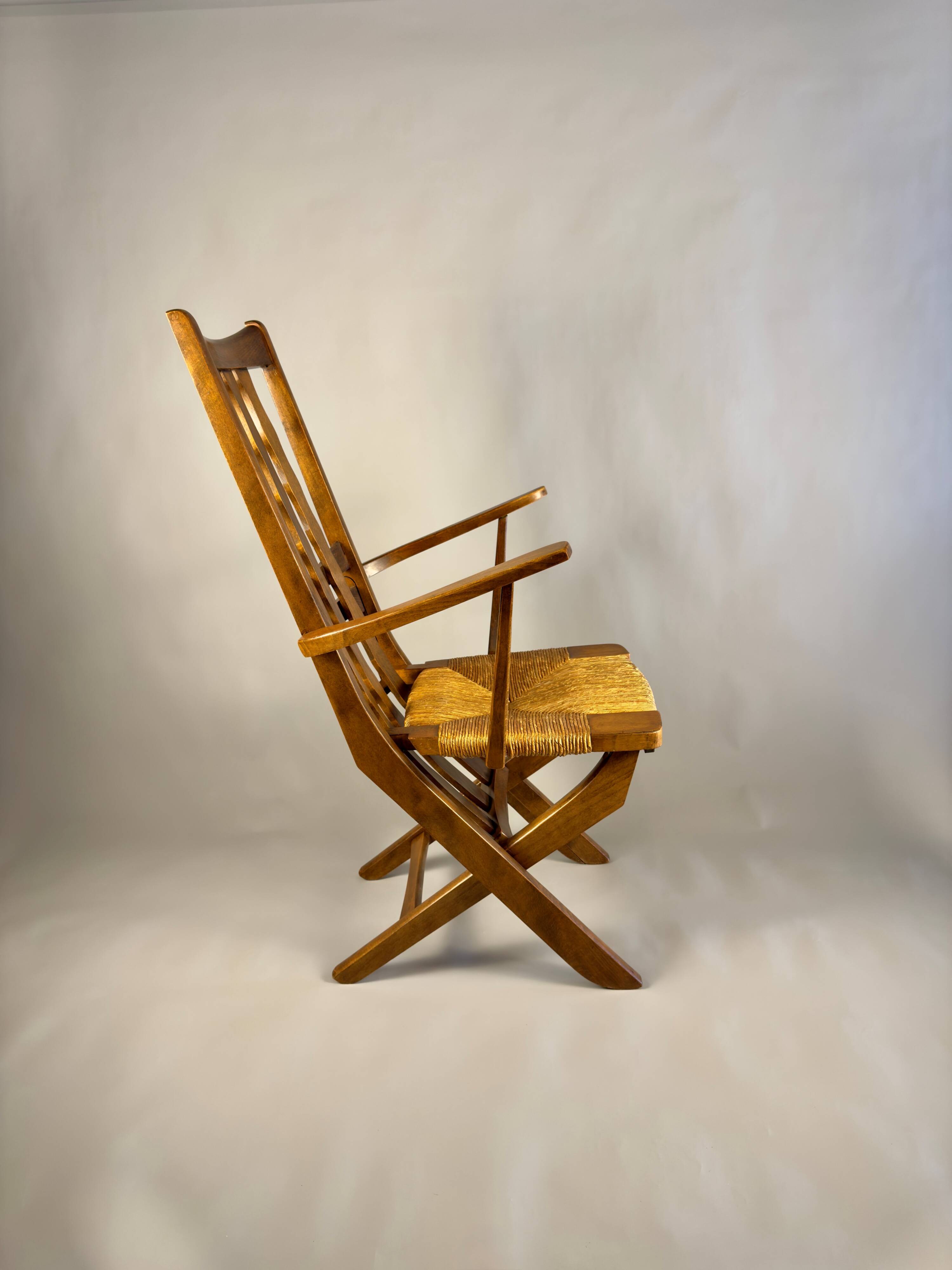 Folding armchair with woven seat – vintage French design