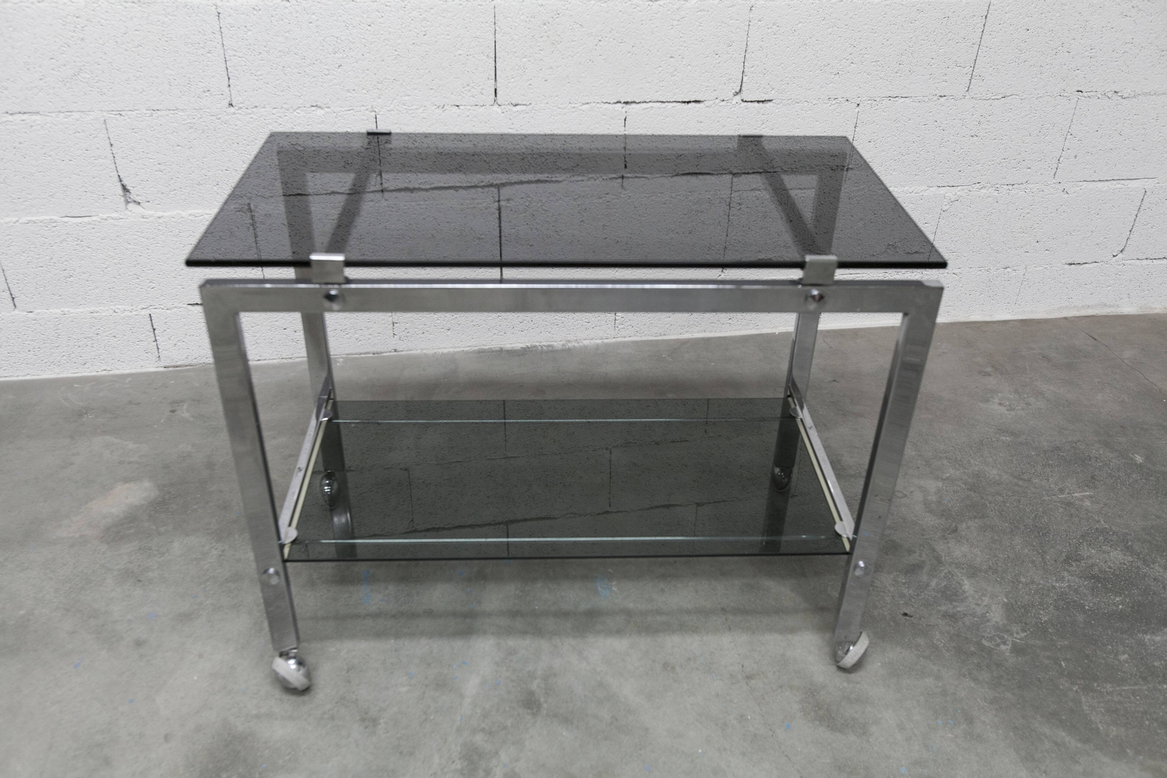 Chrome and smoked glass hi-fi trolley / cabinet 1970