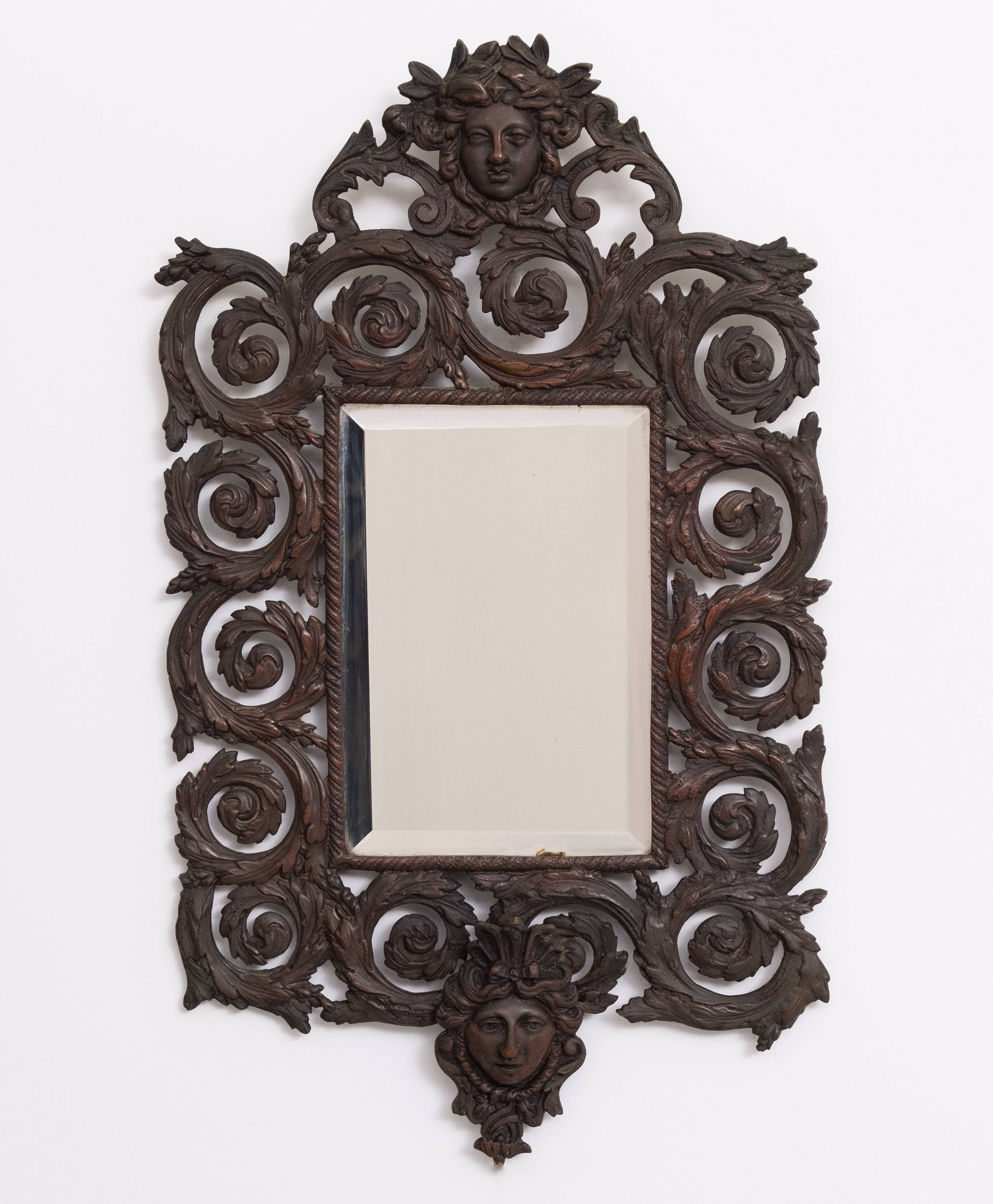 France Antique Cast Bronze women's Head wall Mirror