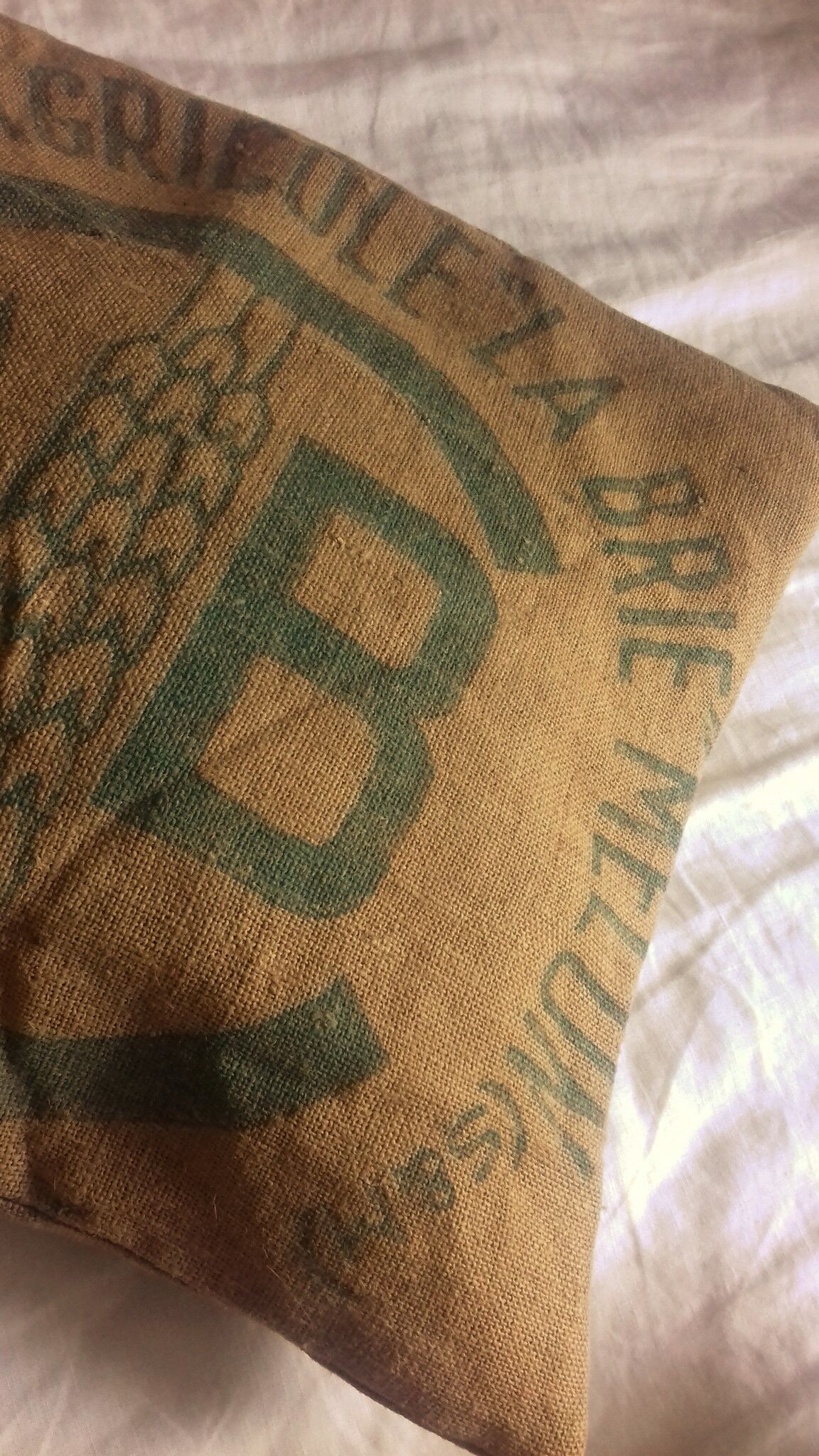 Burlap cushion green ECRE cooperative agricultural la Brie Melun