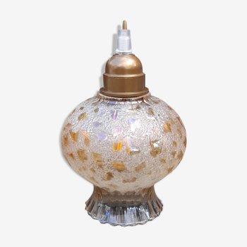 Lampe baladeuse globe tulipe ambré, ocre, givré et transparent, années 1950