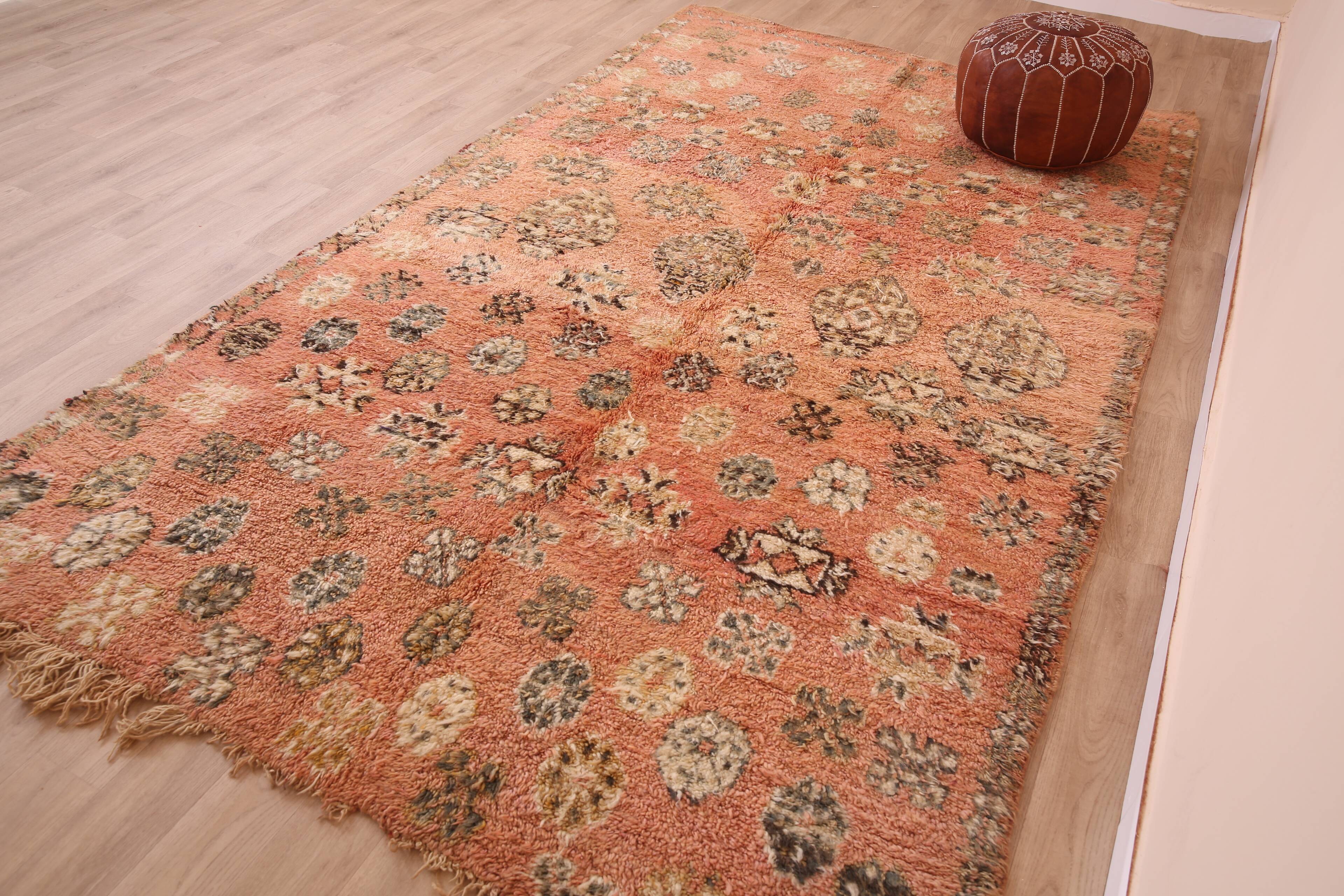 Peach Vintage Moroccan Rug 180 x 305 cm, Berber Wool Rug, Handmade Boho Rug