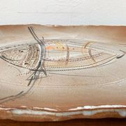 Large German ceramic plate with fish from the mid-century.