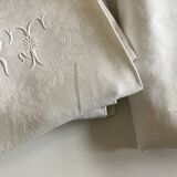 Nappe et 8 serviettes en damas de lin brodées RT vers 1900