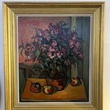 Painting, still life with lilacs, bouquet of flowers