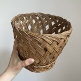 Vintage woven wicker plant pot cover