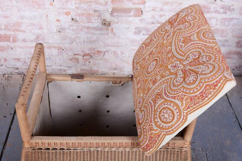 Czech Art Deco Stool in Wood and Hemp, 1940s