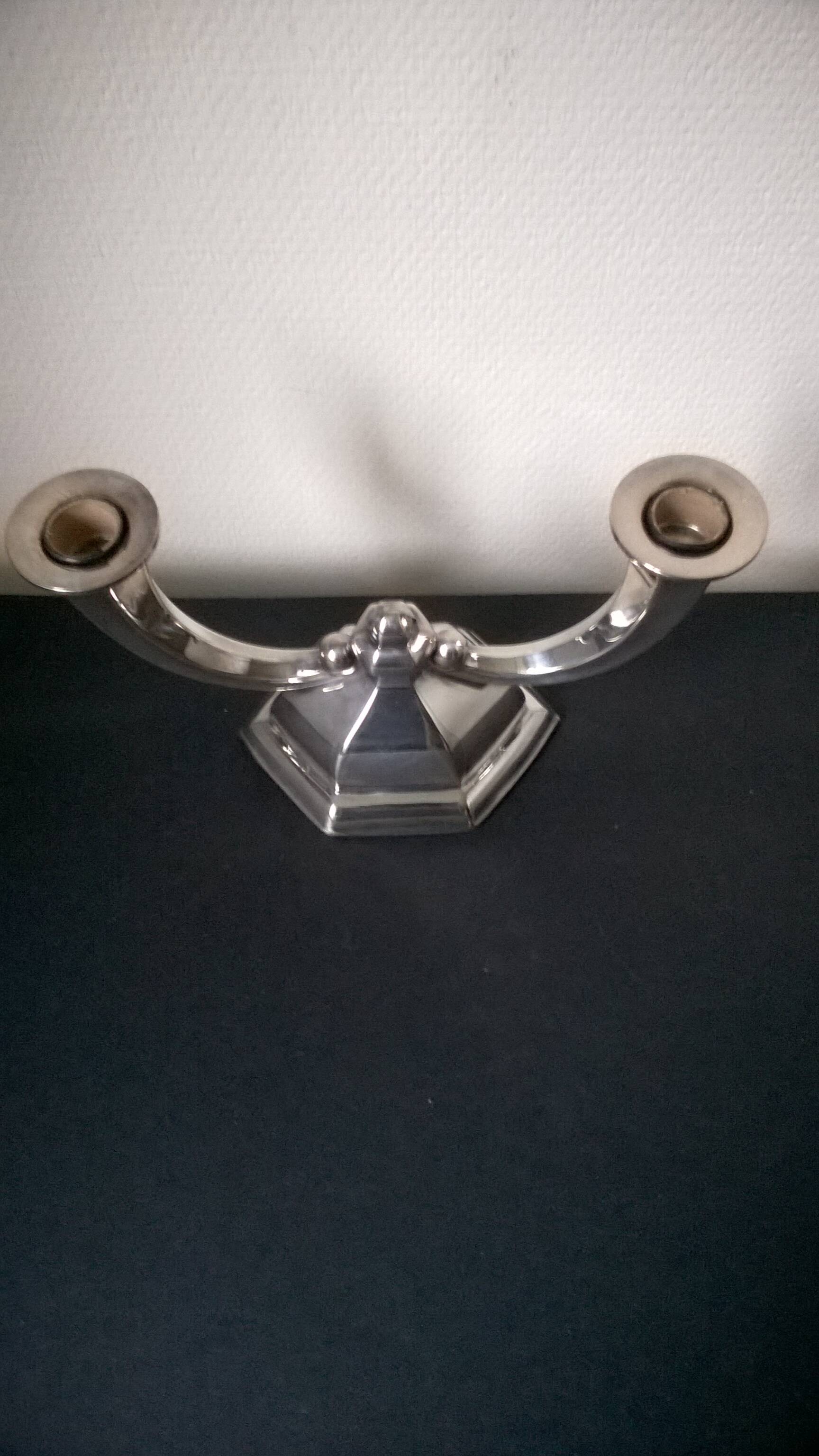 Art Deco silver metal candle holder - candlestick