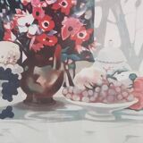 Old Color Lithograph Still Life Numbered & Signed + Golden Frame #A688