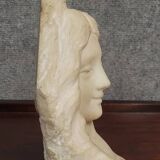 Lebrun: Bust of a young girl sculpted in white marble, Art Nouveau period