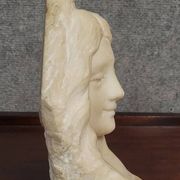 Lebrun: Bust of a young girl sculpted in white marble, Art Nouveau period