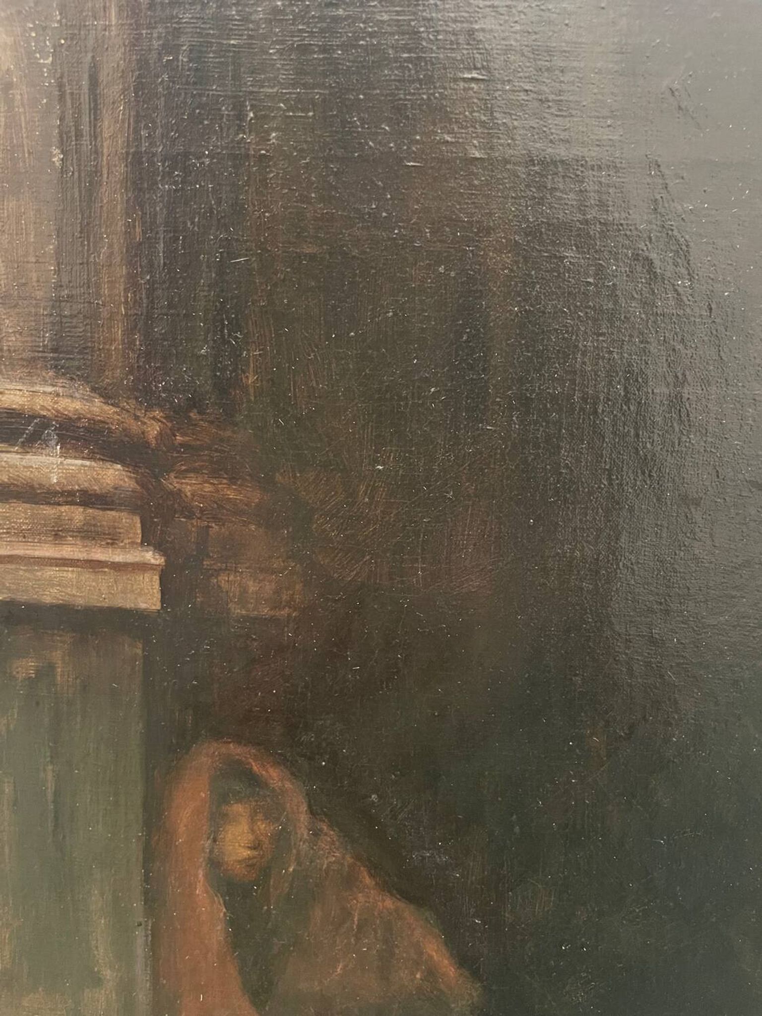 Old painting The beggar woman by G. De Saint Jean, 19th century