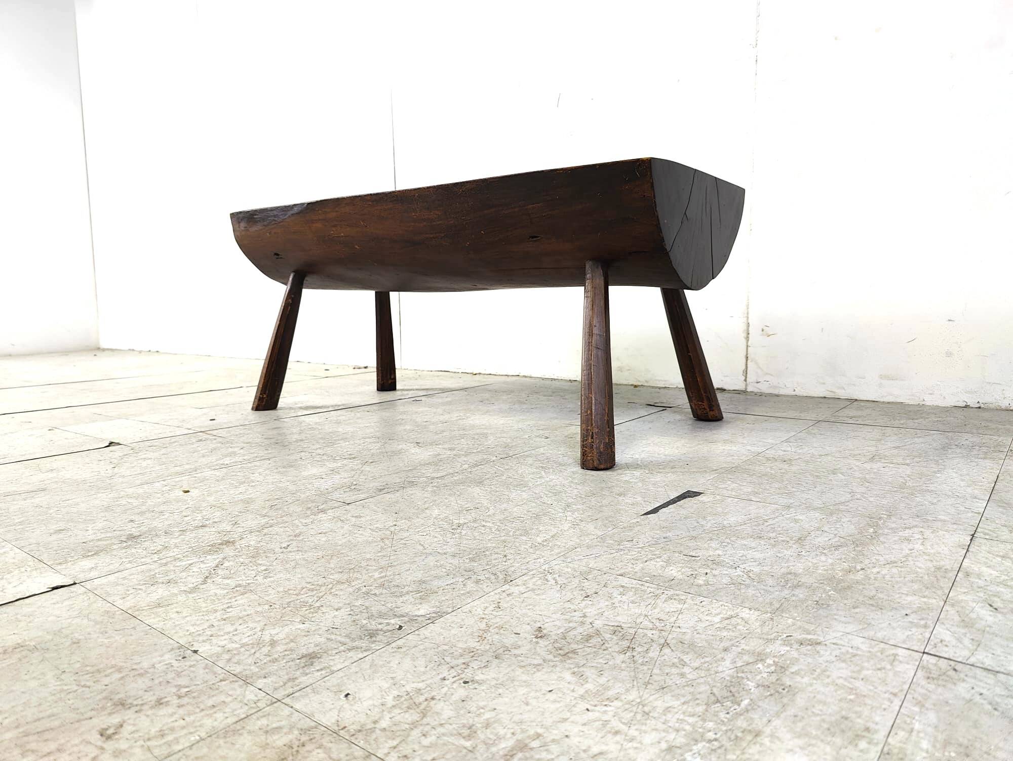 Solid wooden brutalist coffee table, 1960s