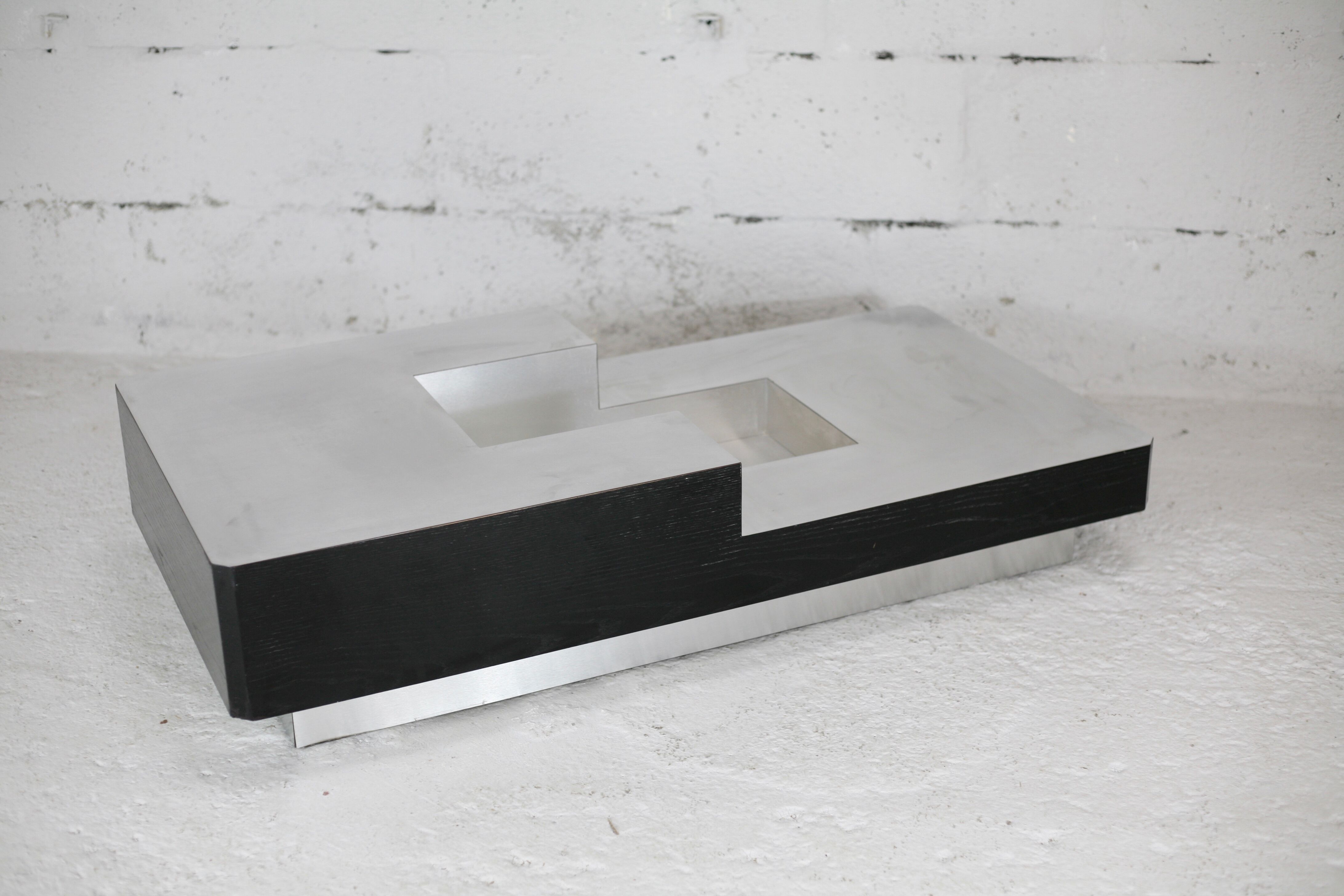 Coffee table "Space Age", wood, aluminum veneer, France, circa 1970