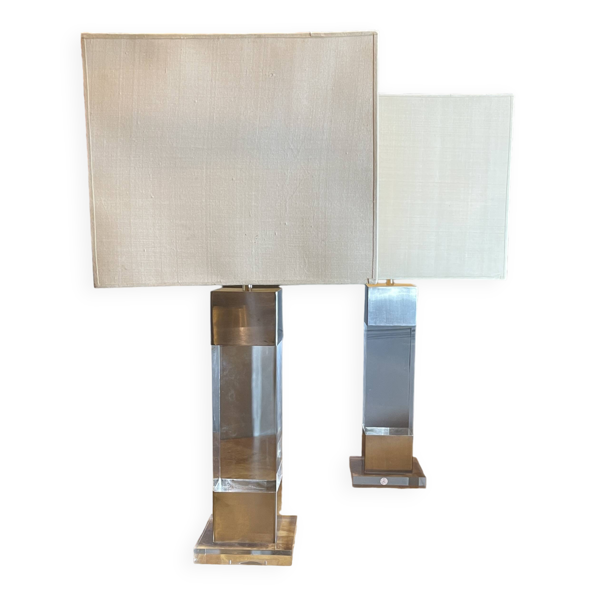 Pair of Plexiglass & Brushed Steel Lamps, Charles Hollis Jones, 1970s