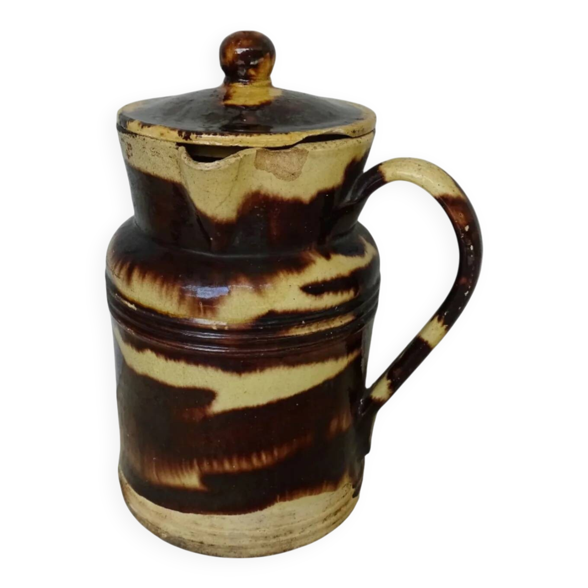 Pichet ancien en faïence française avec couvercle de Dieulefit