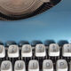 Functional blue typewriter
