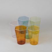Set of six hexagonal Murano glass glasses handmade by Carlo Scarpa.