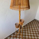 50s rattan plant stand floor lamp