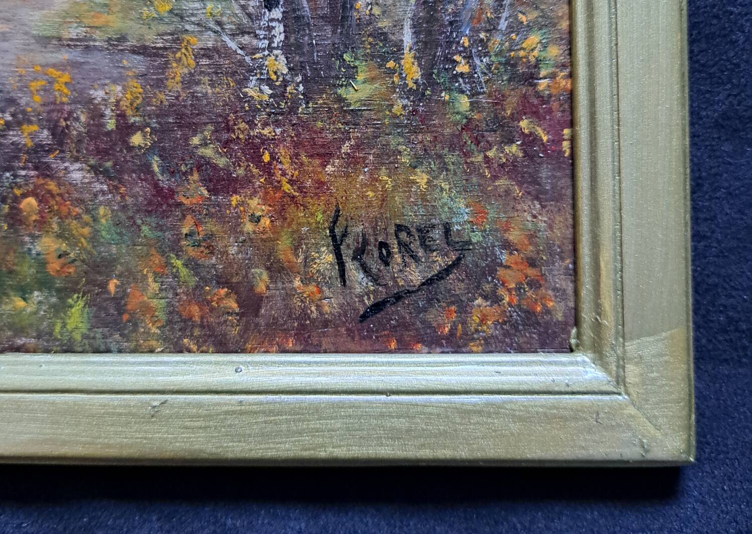 Impressionist painting, Oil on wood early 20th century, romantic landscape.