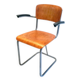 Dutch plywood vintage forties chair with bakelite armrests