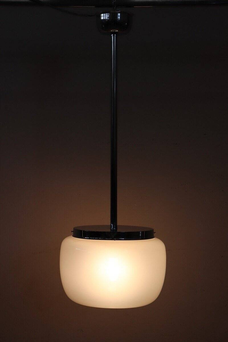Opaline Glass And Chrome Pendant Light, 1960s