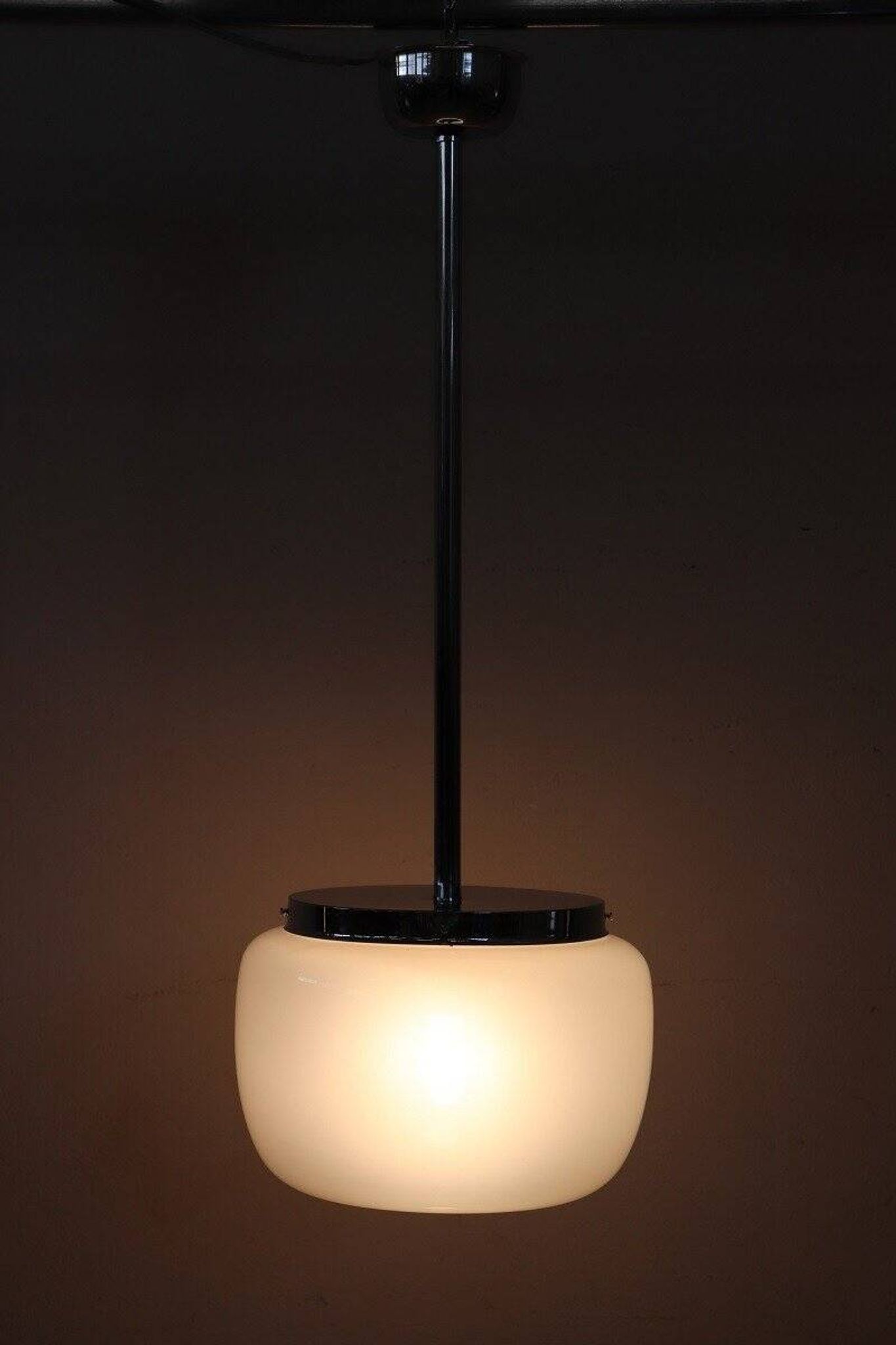 Opaline Glass And Chrome Pendant Light, 1960s