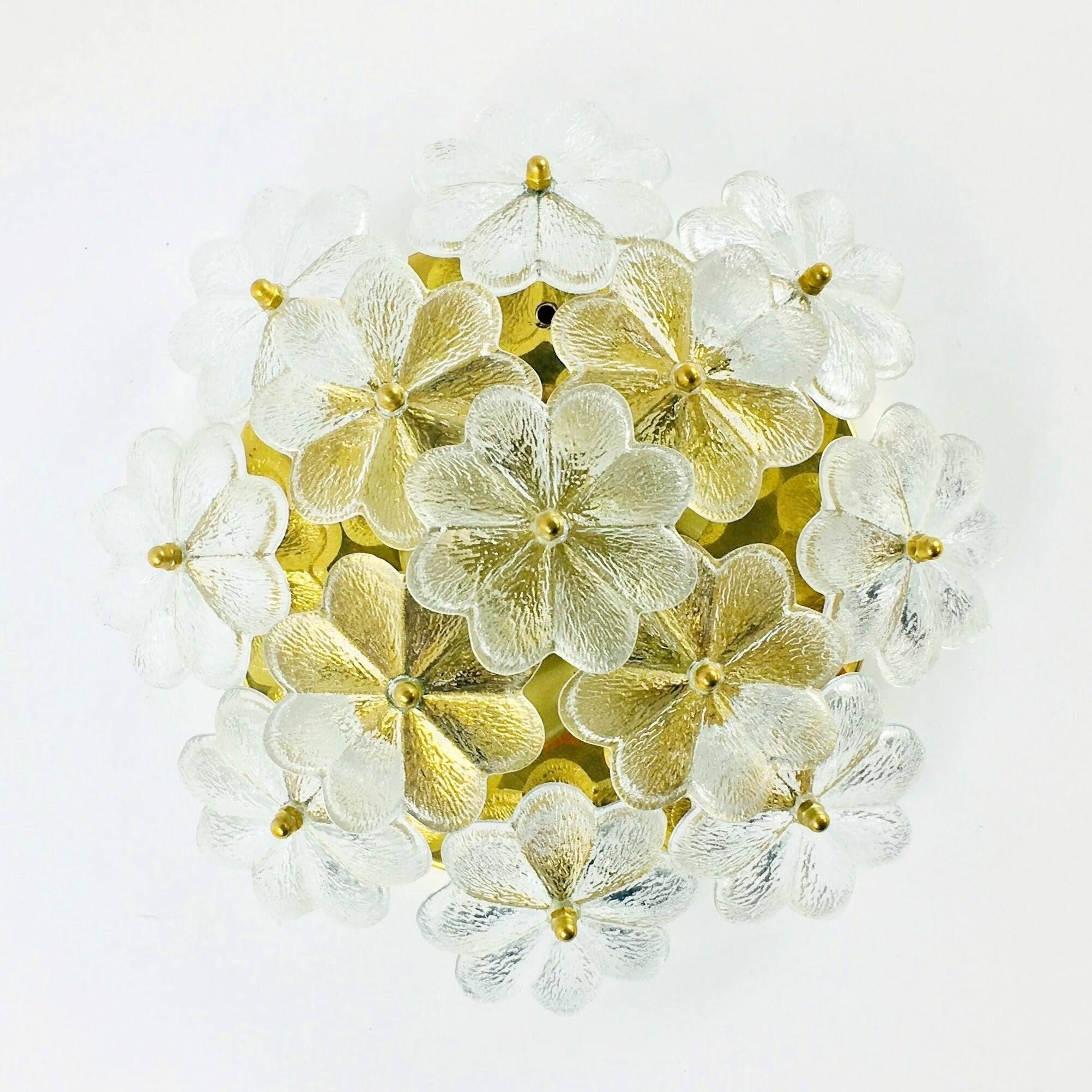 Mid-Century Floral Murano Glass Flush Mount by Ernst Palme for Palwa, Germany, 1960s
