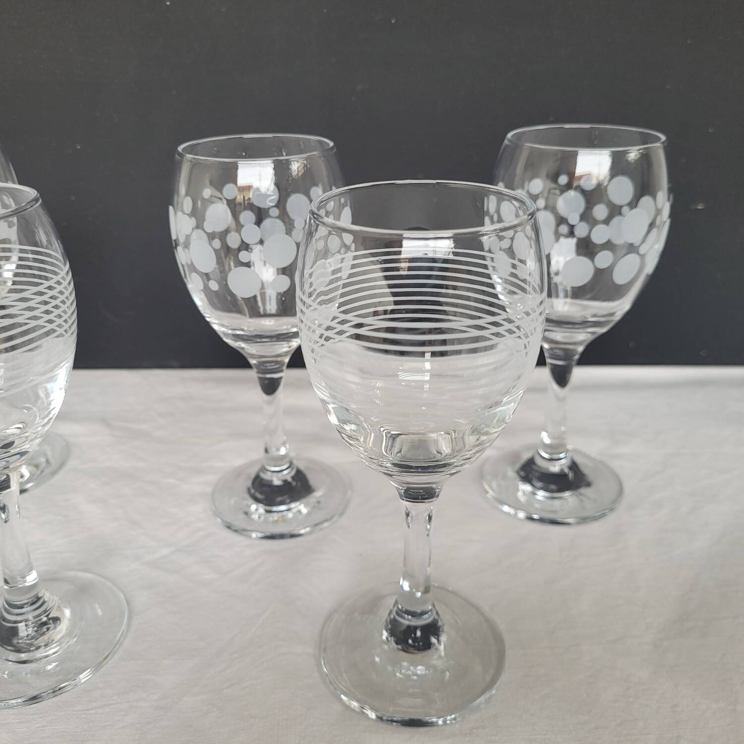 6 decorative stem glasses – 1970s glassware