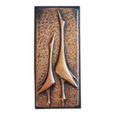 Rare sculpture en relief en laiton de hérons, années 1970