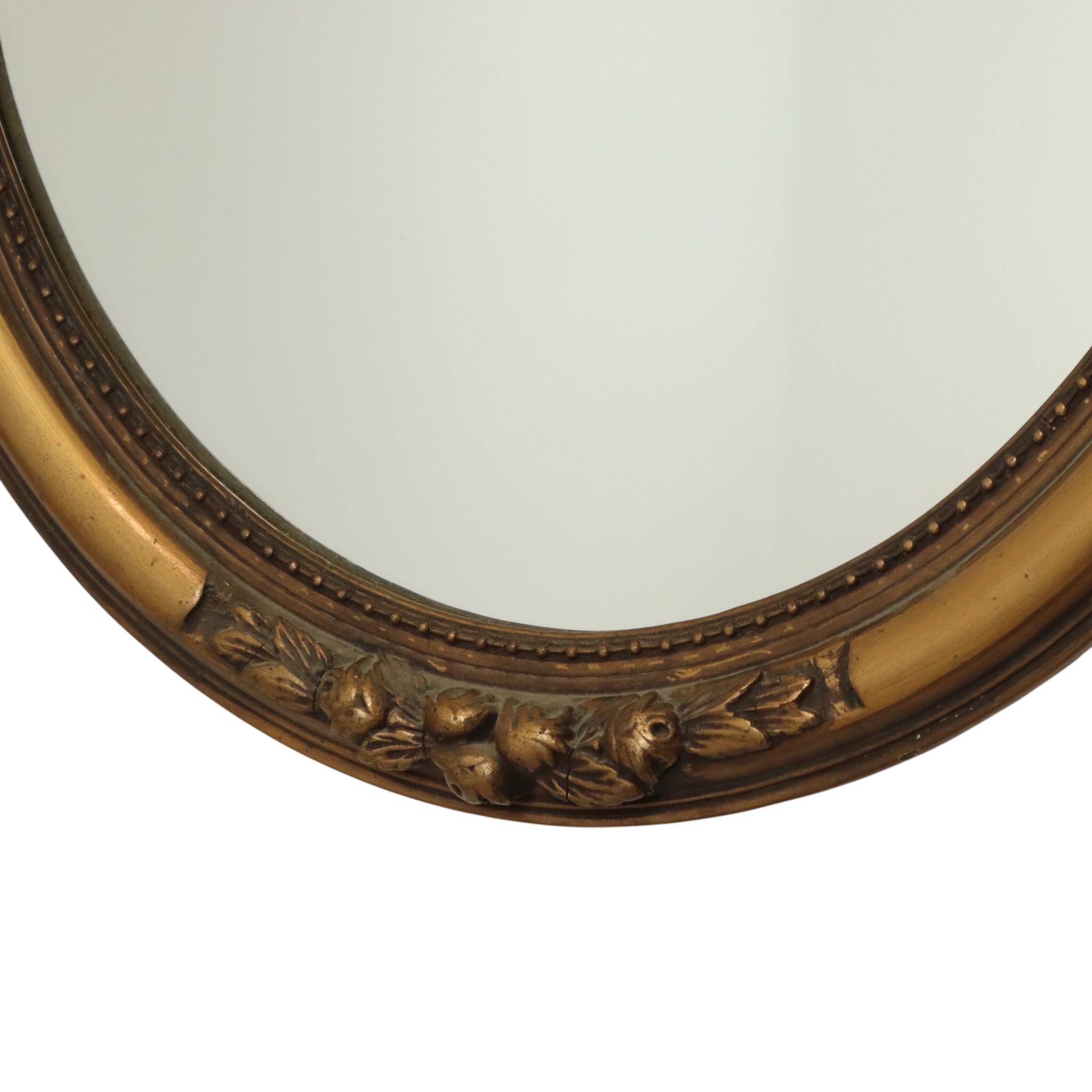 French Oval Gold Baroque-Style Mirror with Roses 58cm