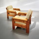Pair of vintage pine armchairs, 1970